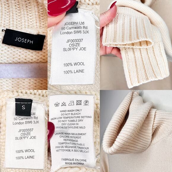 Joseph Chunky Knit Sloppy Joe Ivory Cream Wool Turtleneck Pullover Sweater Small - Picture 12 of 14